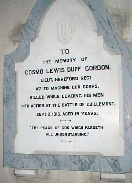 Cosmo Lewis Duff-Gordon memorial plaque